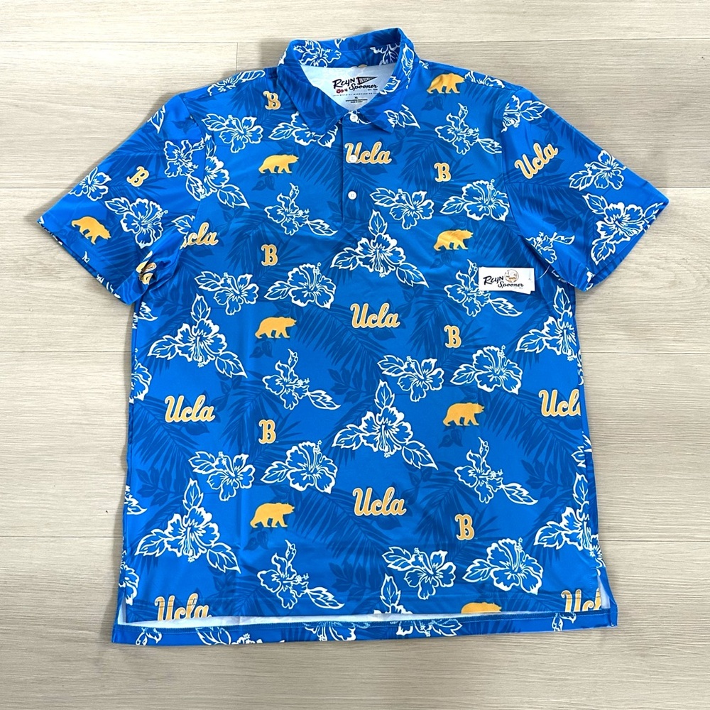 Reyn Spooner College UCLA Bruins Hawaiian Blue Athletic Polo Shirt Mens XL New